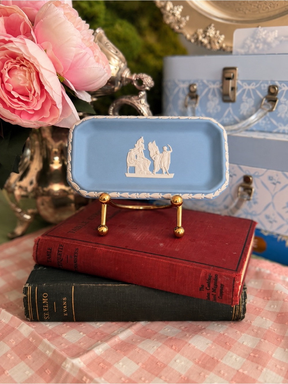 Vintage Wedgwood Blue Jasperware Trinket Pin Tray